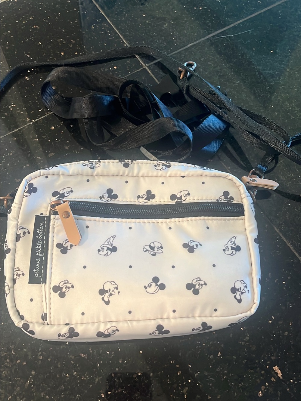 Petunia Pickle Bottom Cream and Black Mickey Pattern Crossbody Bag